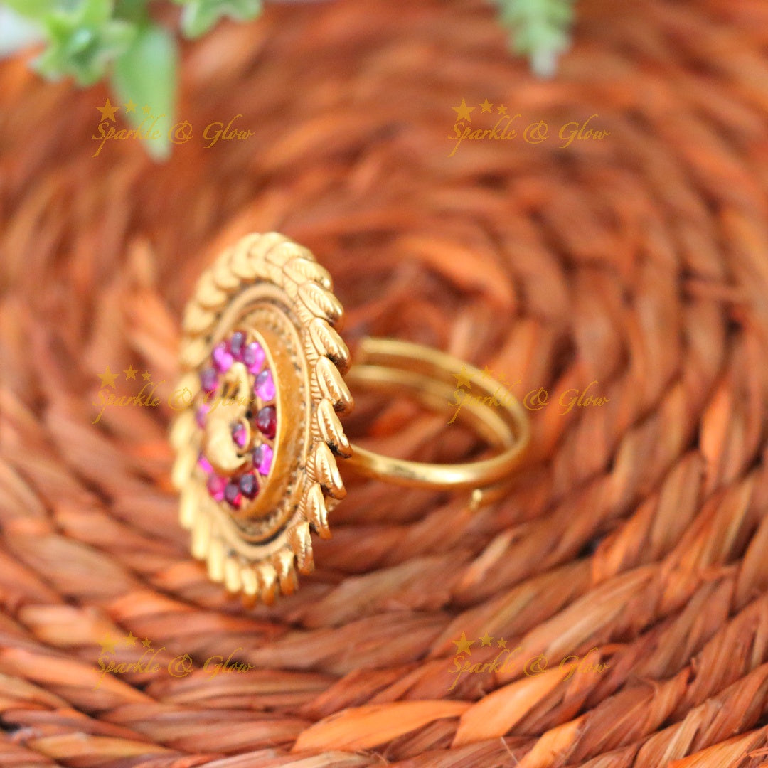 Gold-Plated Peacock Ring for Festive Elegance