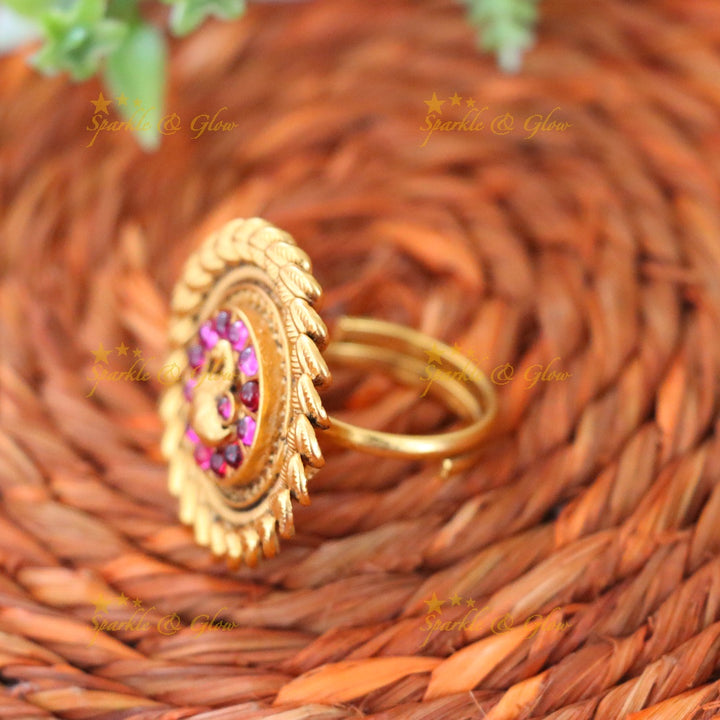 Gold-Plated Peacock Ring for Festive Elegance