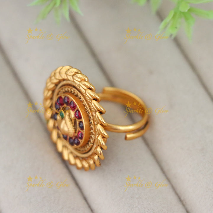 Gold-Plated Peacock Ring for Festive Elegance
