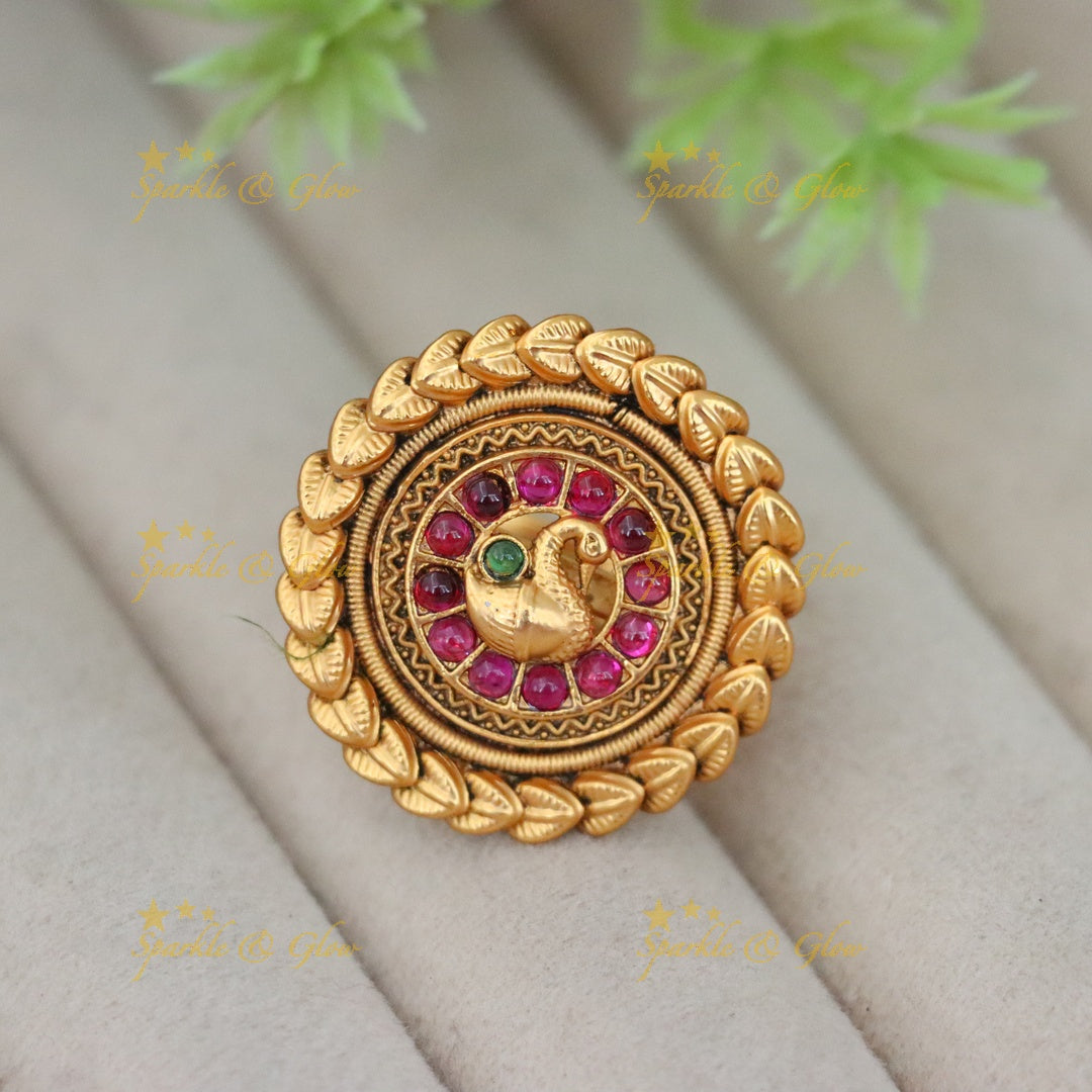 Gold-Plated Peacock Ring for Festive Elegance