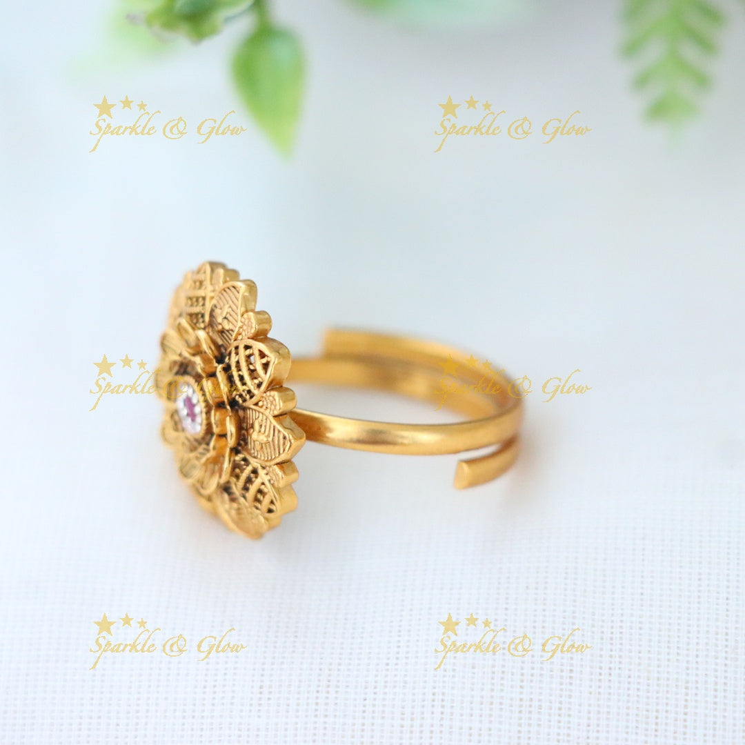 Exquisite Floral Gold Finish Festive Ring for Celebrations