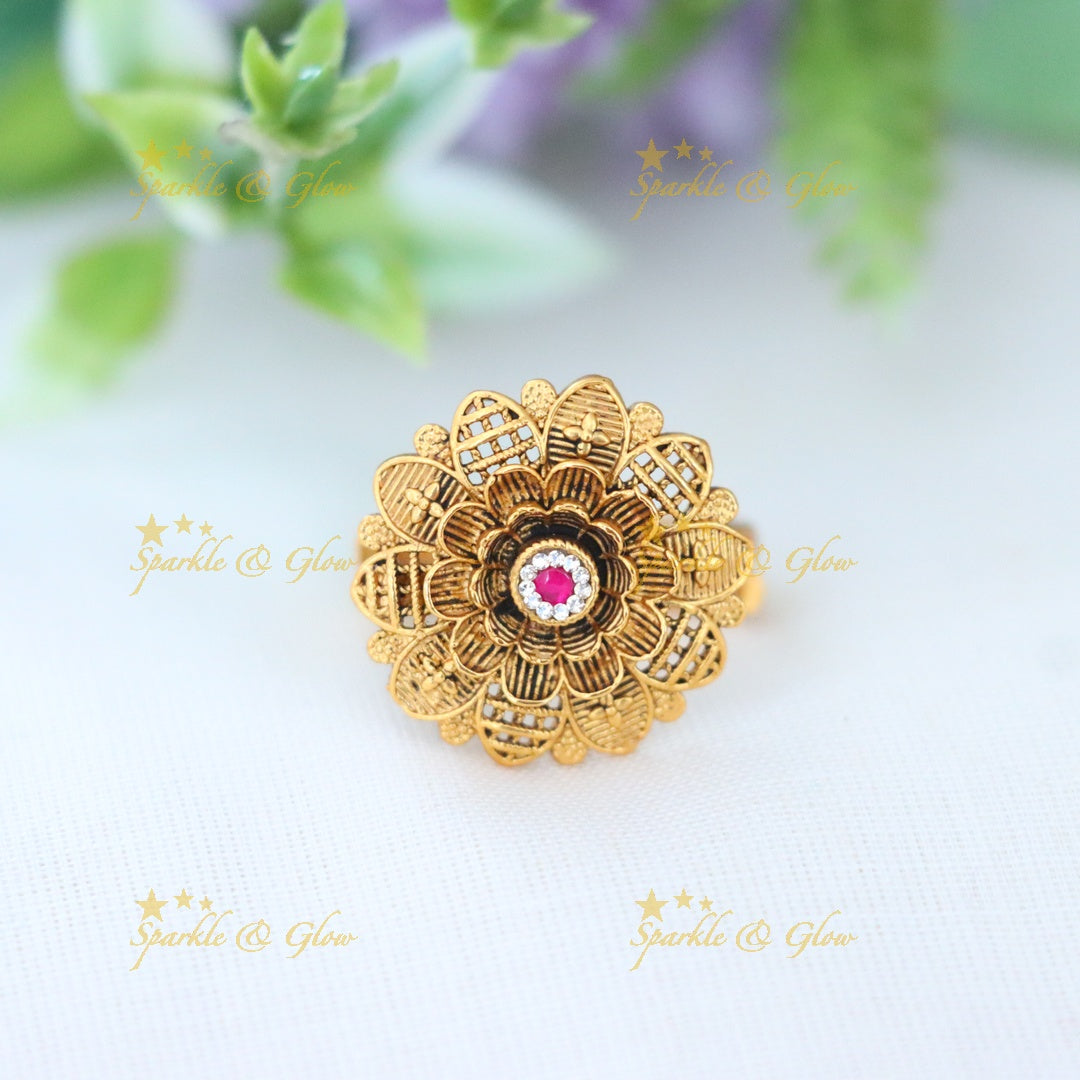 Exquisite Floral Gold Finish Festive Ring for Celebrations