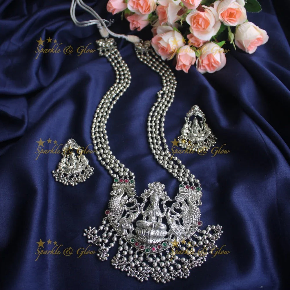Goddess Lakshmi Carved gold beads layered antique haram - Sparkle and Glow