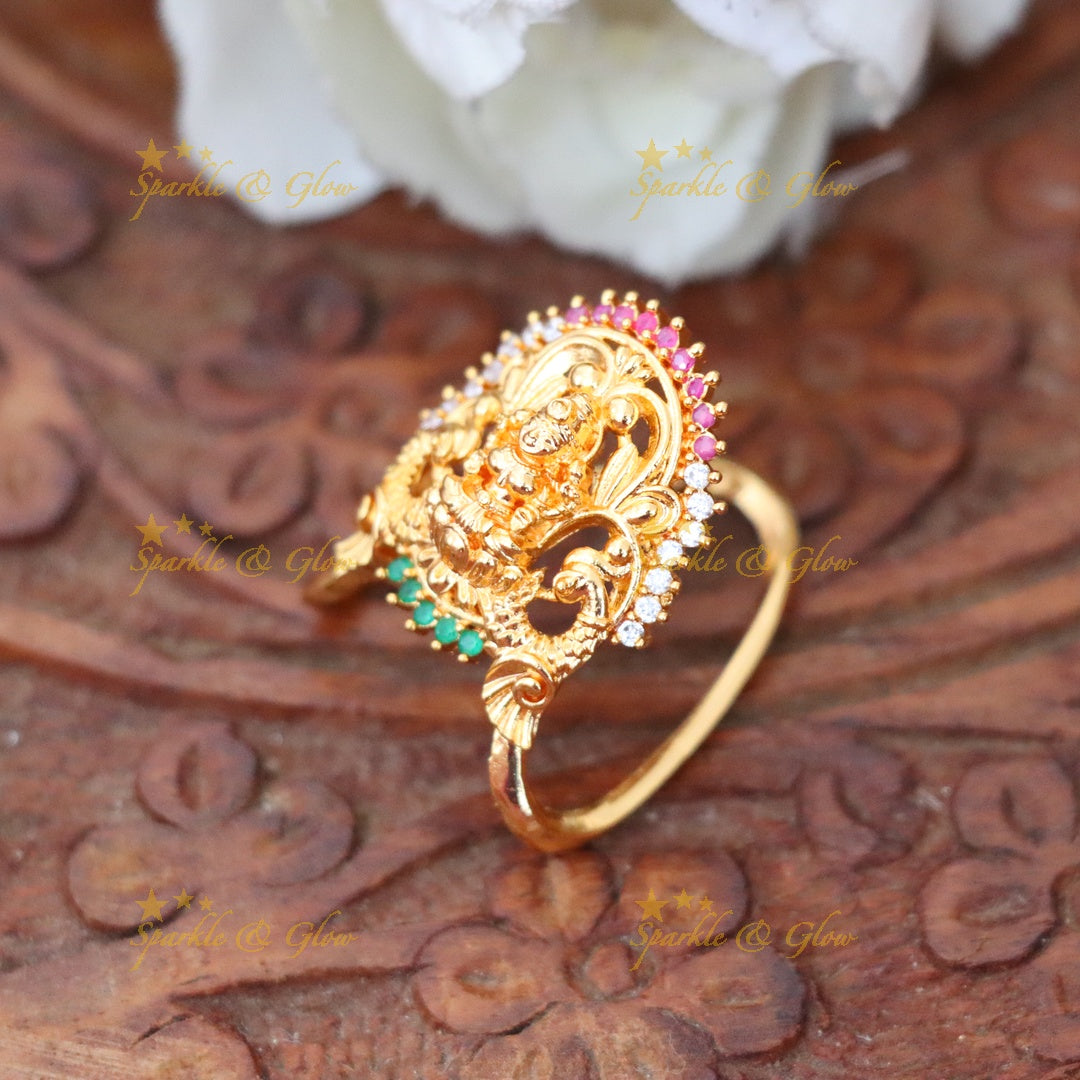 Exquisite Gold Temple Finger Ring - Celebrate Tradition
