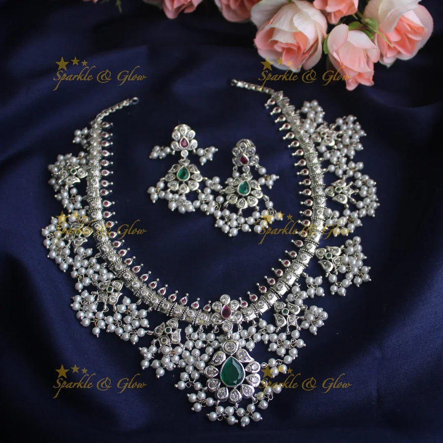 Matte Silver gutta pusalu necklace - Sparkle and Glow