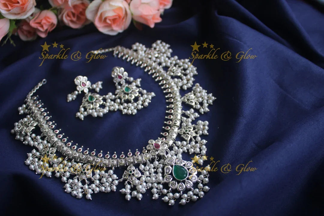 Matte Silver gutta pusalu necklace - Sparkle and Glow