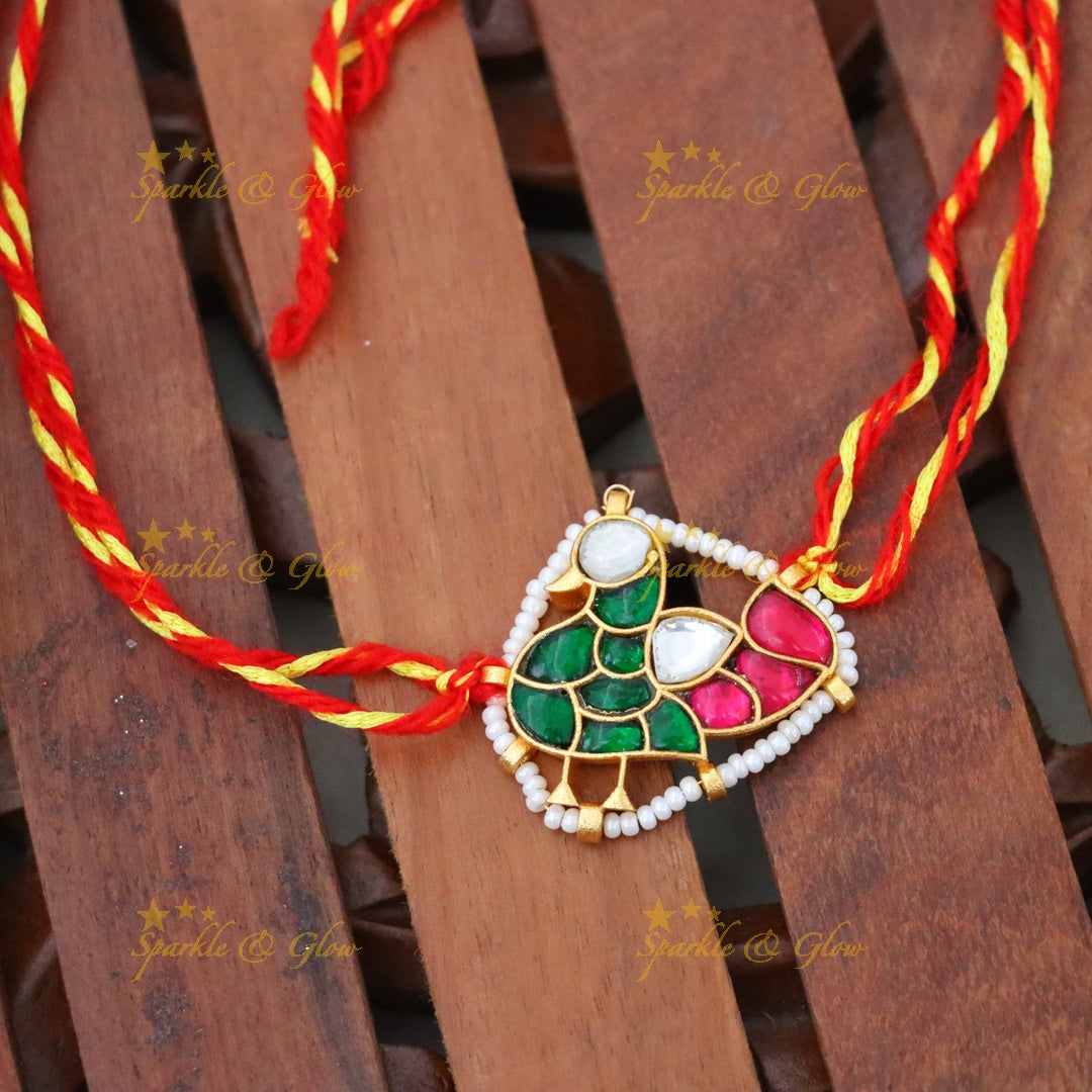 Elegant Enamel & Faux Pearl Rakhi for Festivities