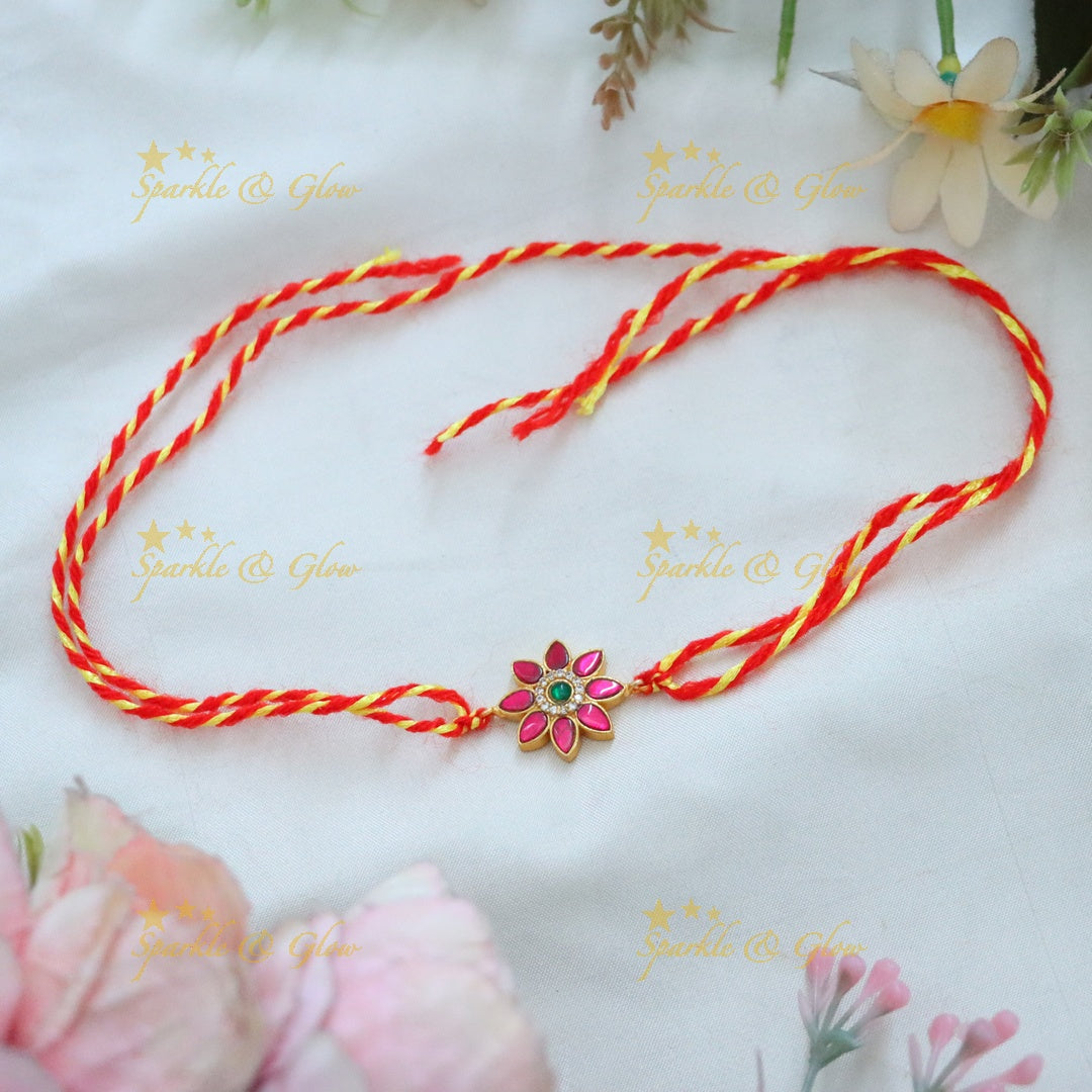 Exquisite Floral Jadau Kundan Rakhi for Festive Elegance