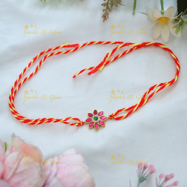 Exquisite Floral Jadau Kundan Rakhi for Festive Elegance