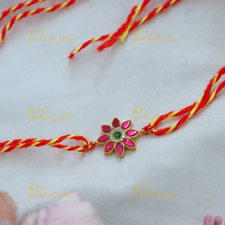 Exquisite Floral Jadau Kundan Rakhi for Festive Elegance