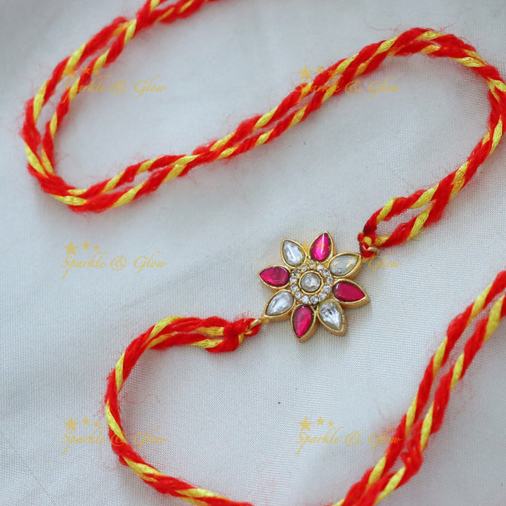 Exquisite Floral Jadau Kundan Rakhi for Festive Elegance