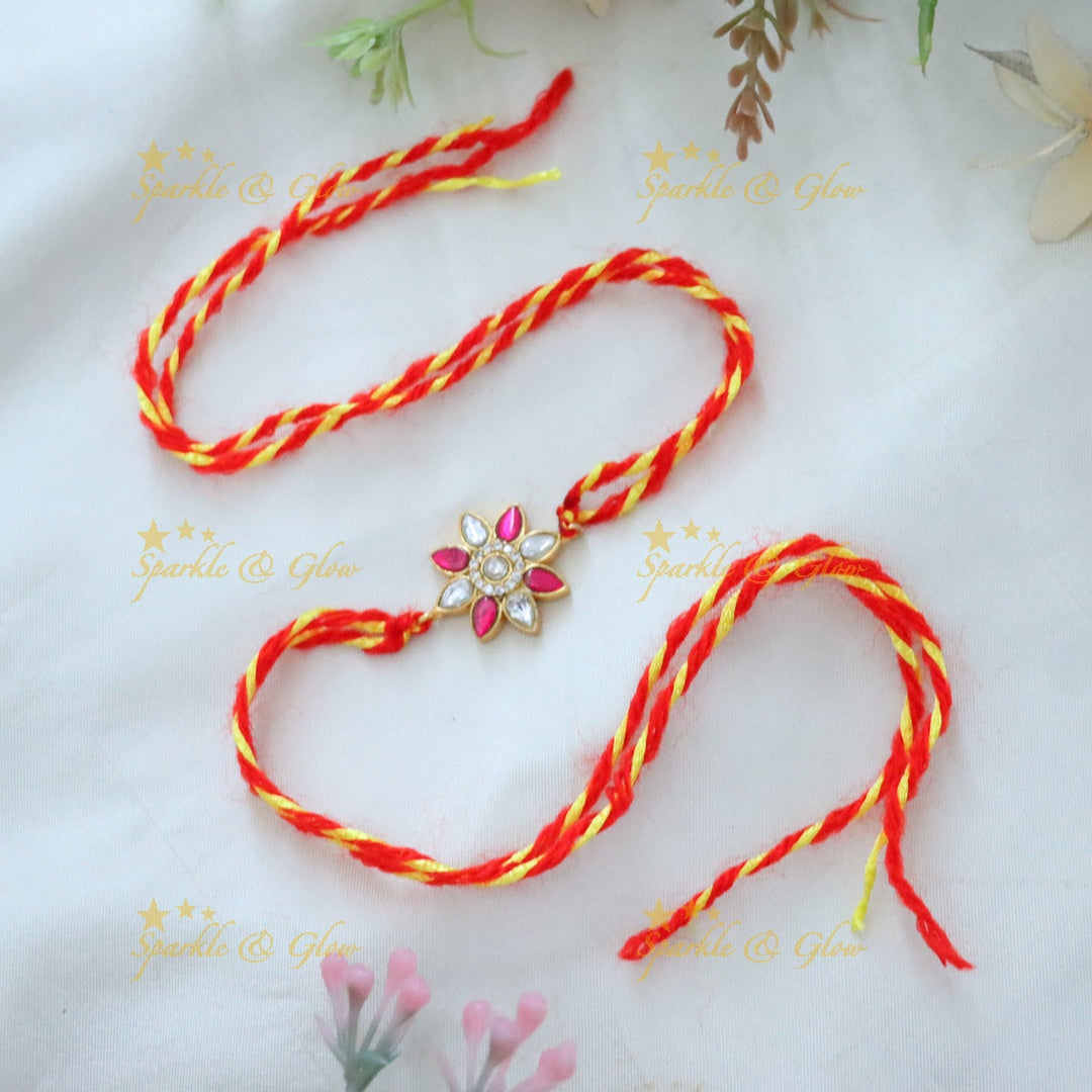 Exquisite Floral Jadau Kundan Rakhi for Festive Elegance
