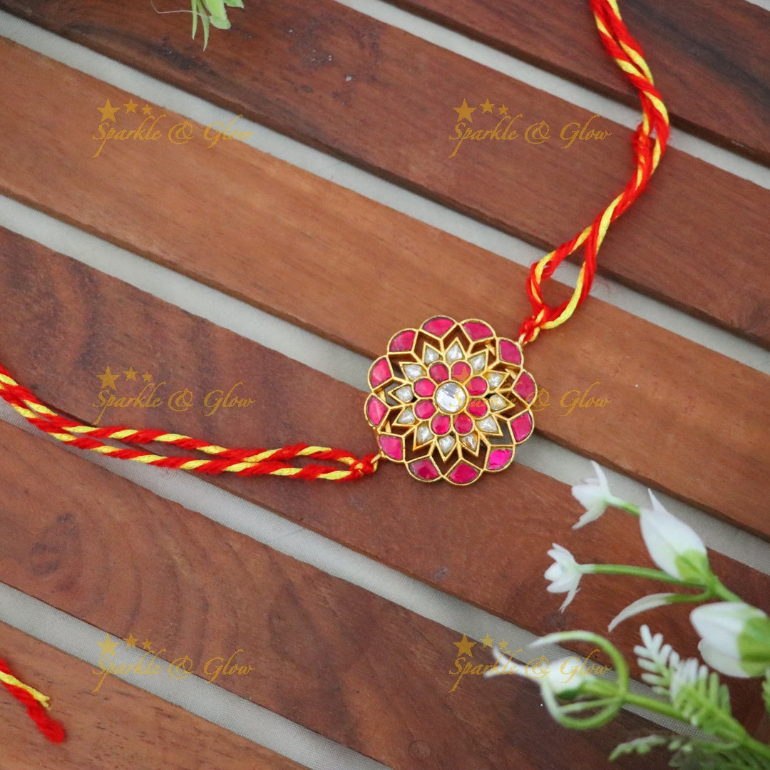 Exquisite Gold Floral Rakhi For Festive Elegance