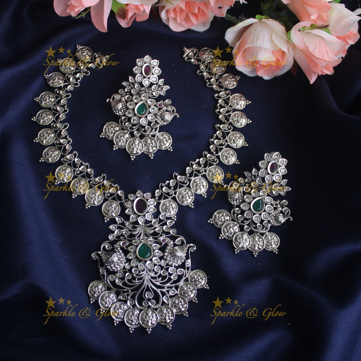 Peacock coin neckset with cz stones