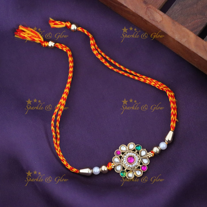 Elegant Multicolor Rakhi with Luxurious Stones & Pearls