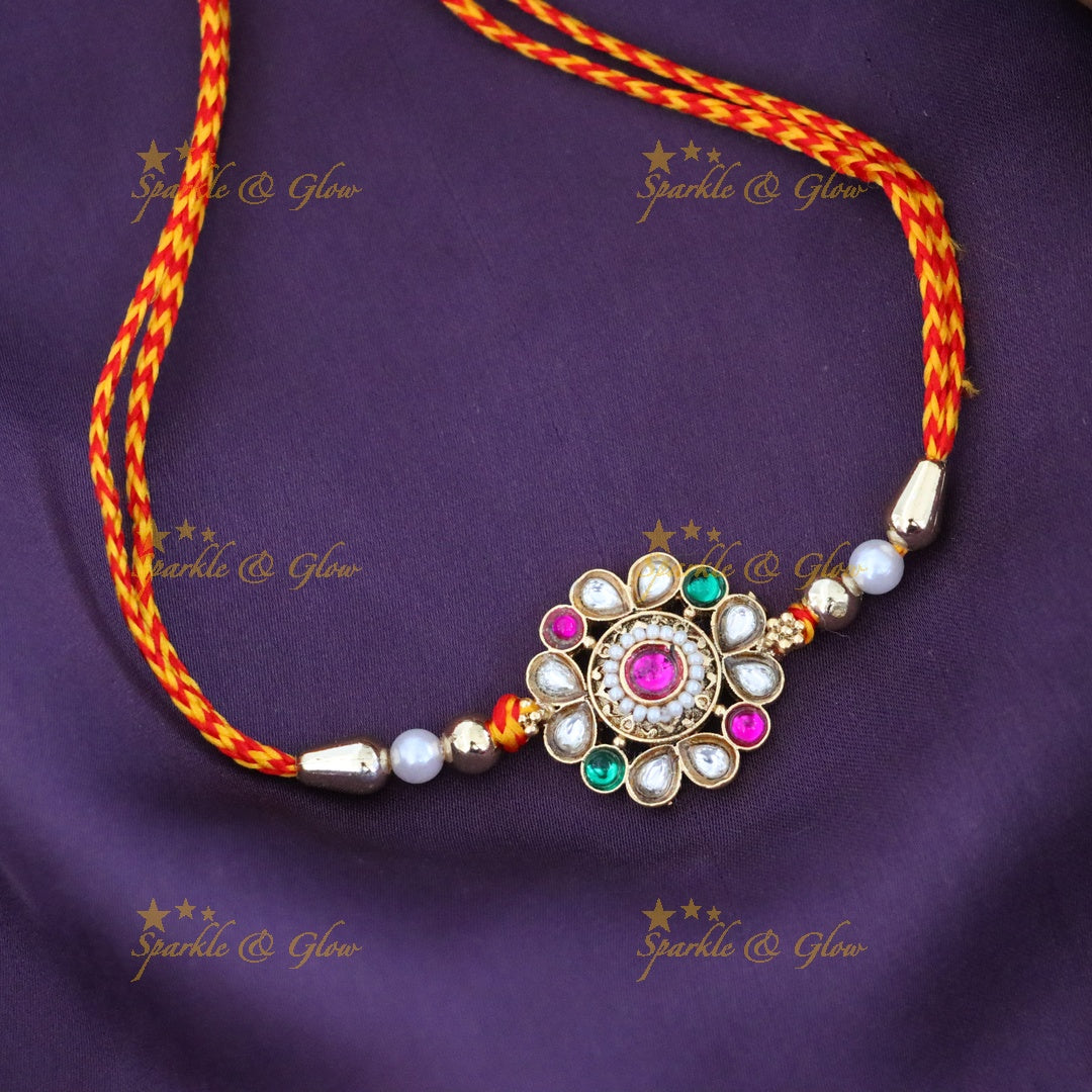 Elegant Multicolor Rakhi with Luxurious Stones & Pearls