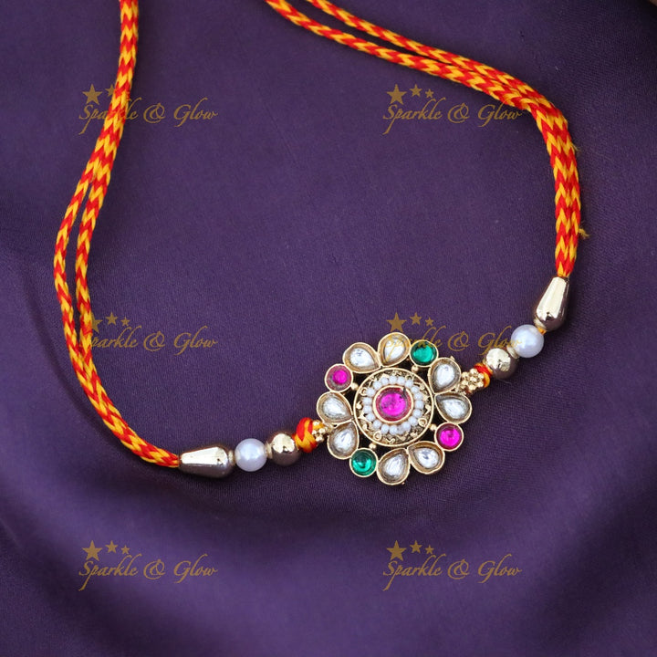 Elegant Multicolor Rakhi with Luxurious Stones & Pearls
