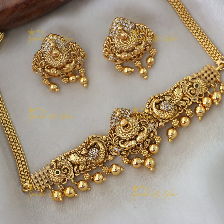 Exquisite Gold High Neck Choker Necklace Set for Weddings
