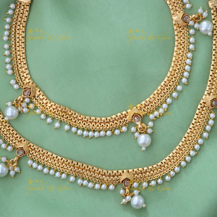 Exquisite Gold-Plated Anklet with Pearls