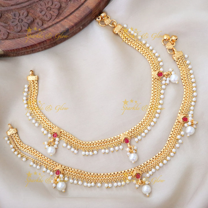 Exquisite Gold-Plated Anklet with Pearls