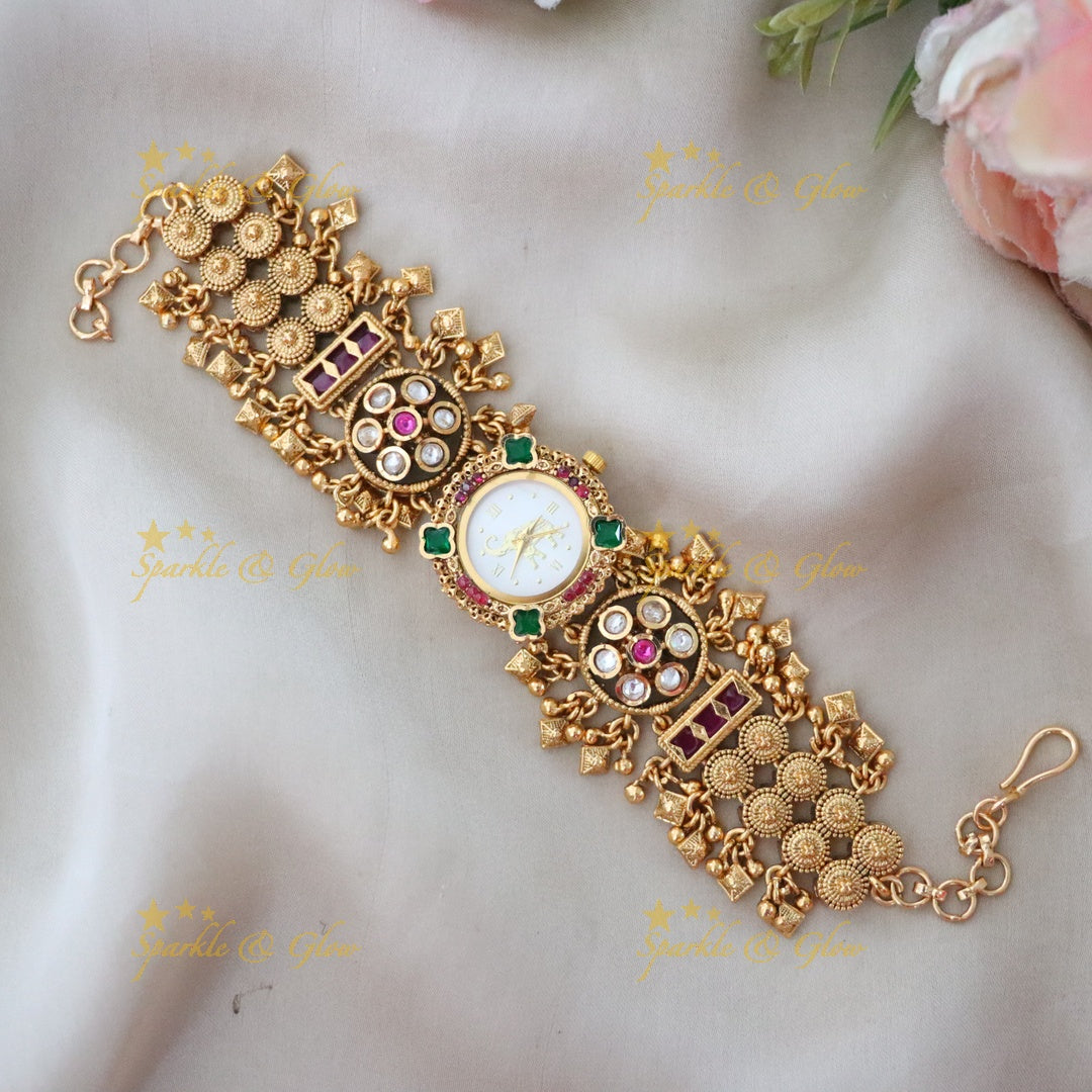 Luxurious Kashmiri Gold Bracelet Watch for Weddings