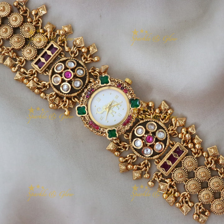 Luxurious Kashmiri Gold Bracelet Watch for Weddings