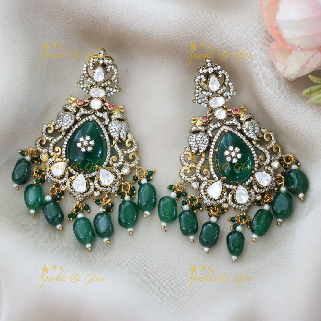 Victorian Green & Gold Festive Earrings - Perfect for Weddings