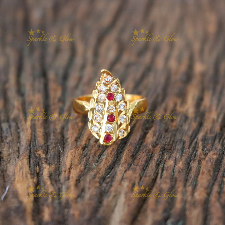 Elegant Gold-Plated Finger Ring with Red Stones