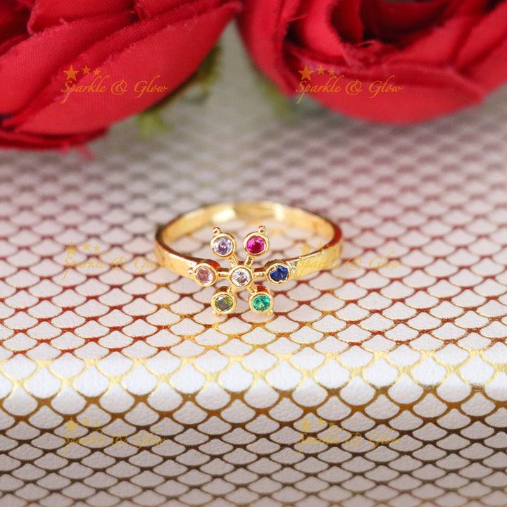 Exquisite Gold Microgold Ring with Green Stones