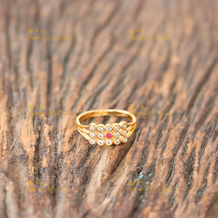 Elegant Microgold Finger Ring with Crystal Embellishments