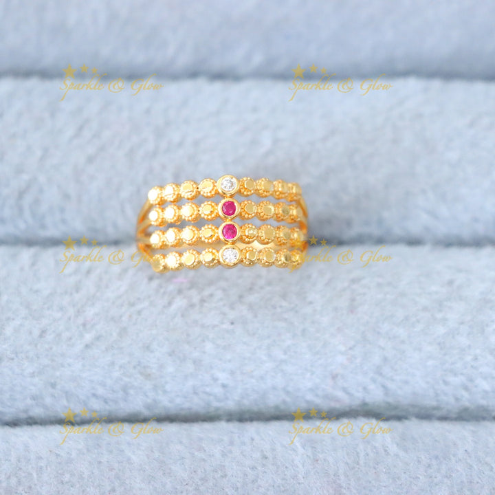 Elegant Microgold Finger Ring with Crystal Accents