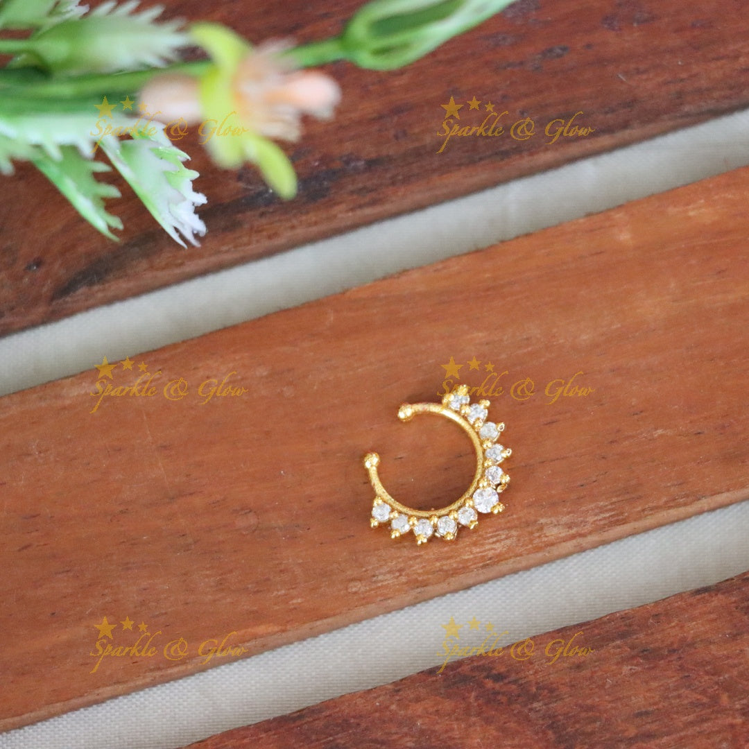 Exquisite American Diamond Gold Nose Ring - Sparkle & Glow