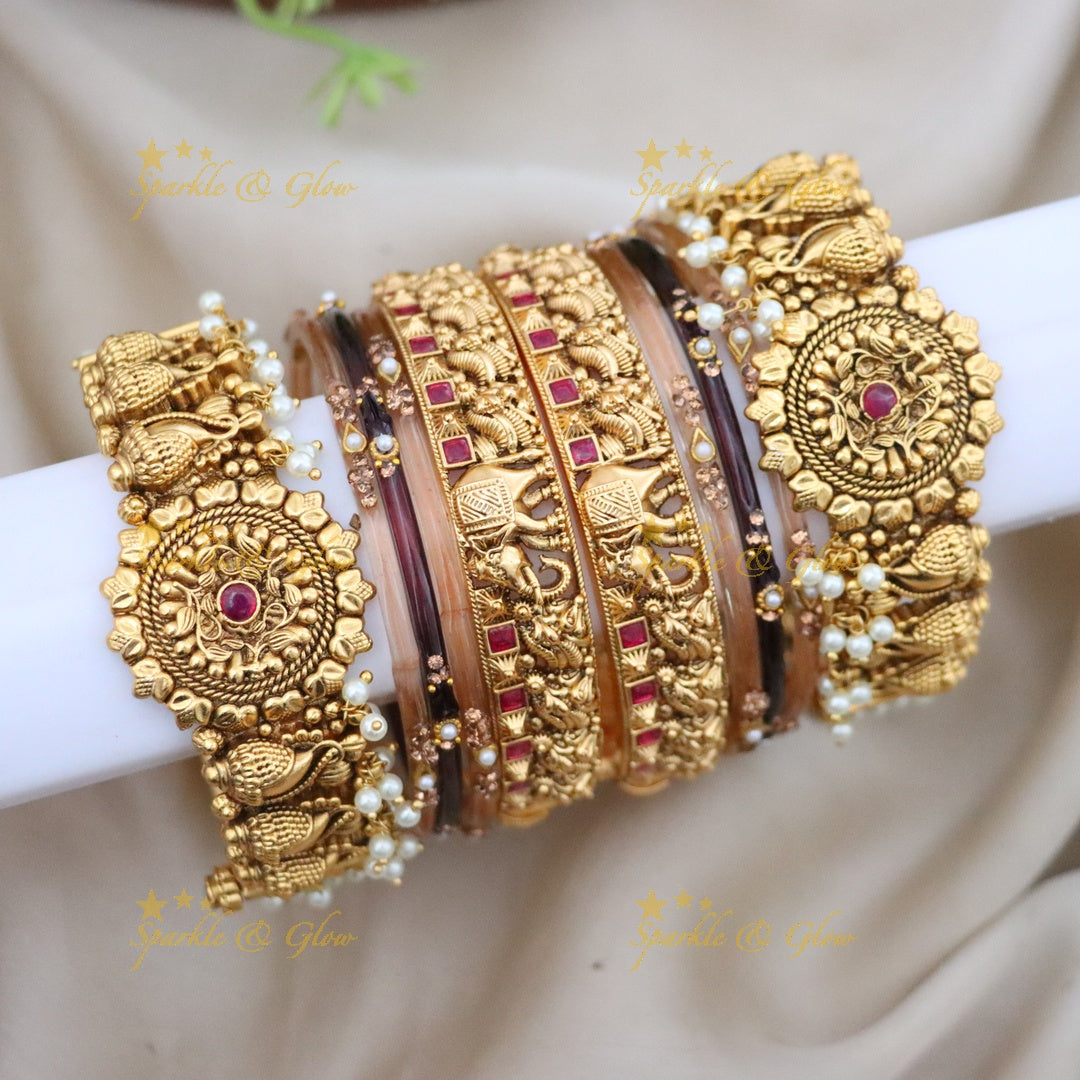 Peacock & Elephant Bridal Bangle Set - Sparkle & Glow