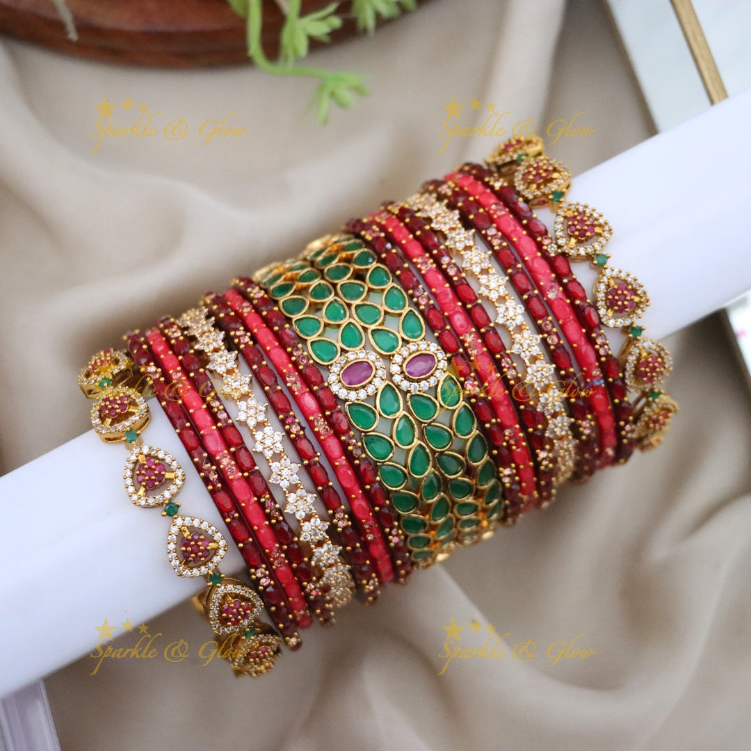 Elegant Leaf & Floral Kemp Bridal Bangles Set