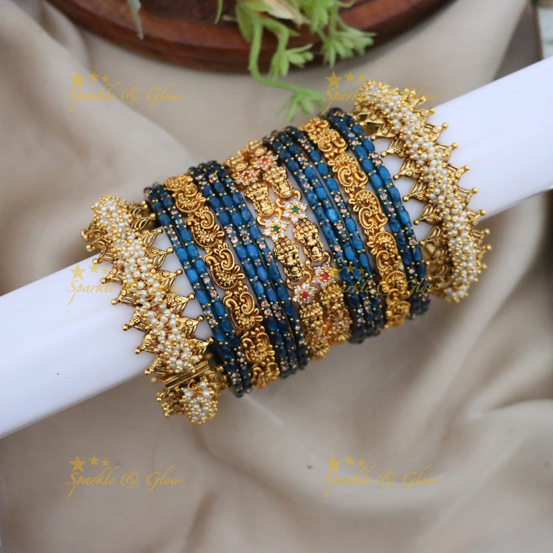 Exquisite Bridal Lakshmi Peacock Bangle Set in Gold Finish