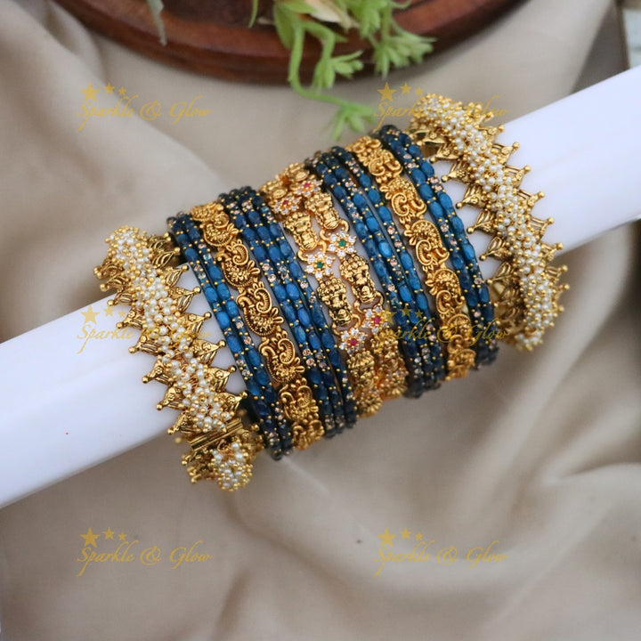 Exquisite Bridal Lakshmi Peacock Bangle Set in Gold Finish