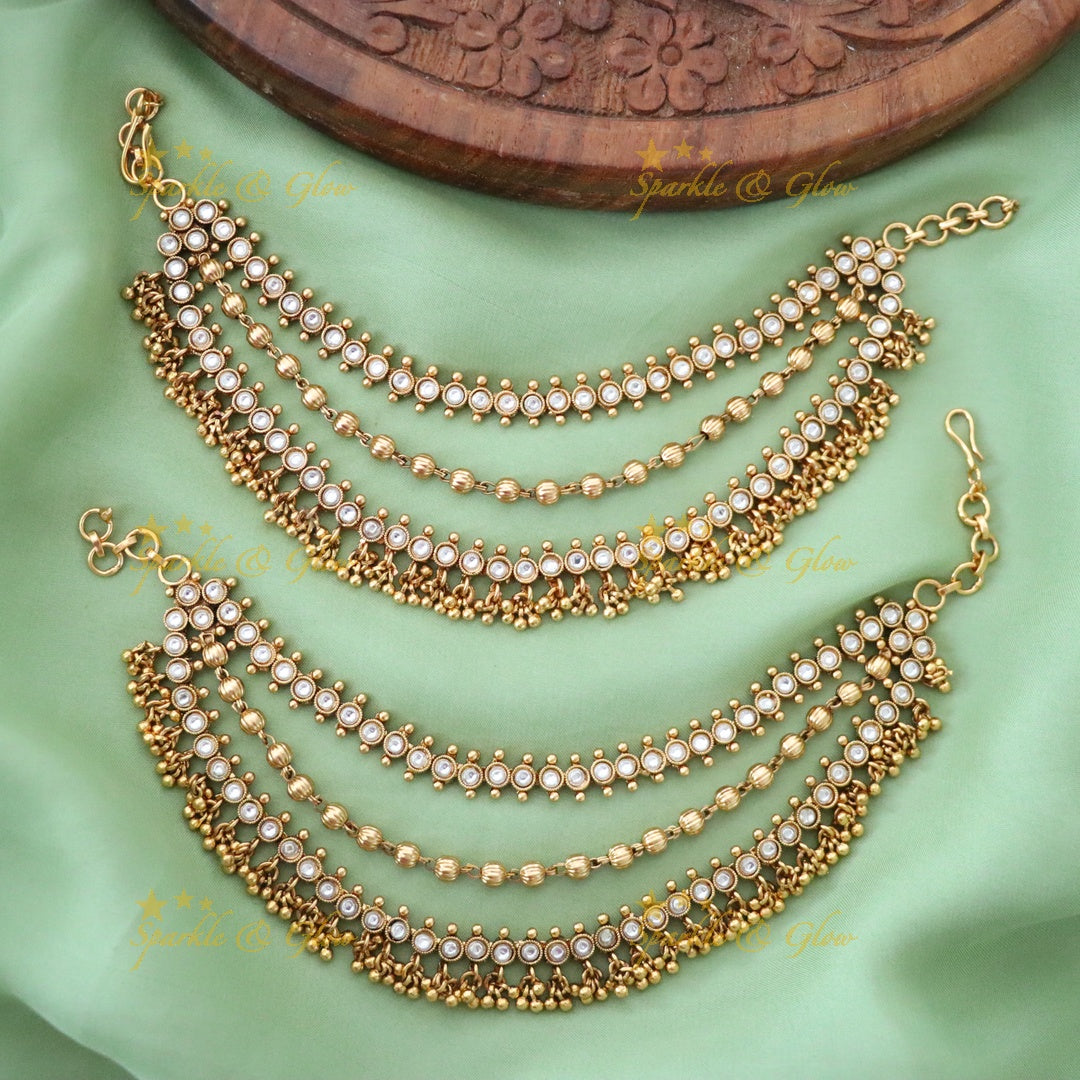 Kemp Stones & Gold Beads Ear Chain