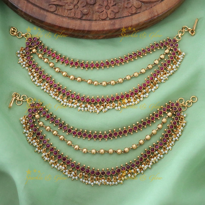 Kemp Stones & Gold Beads Ear Chain