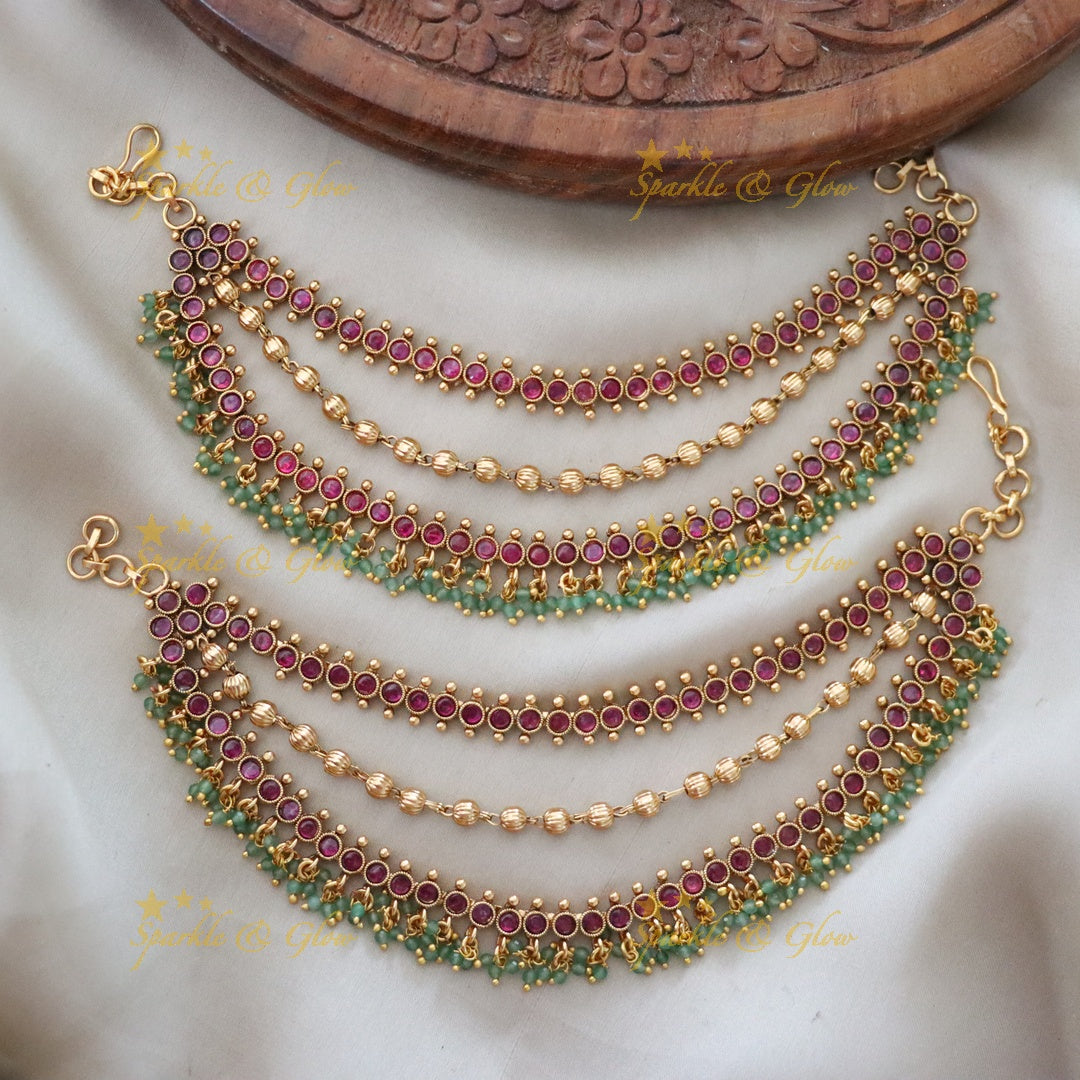 Kemp Stones & Gold Beads Ear Chain