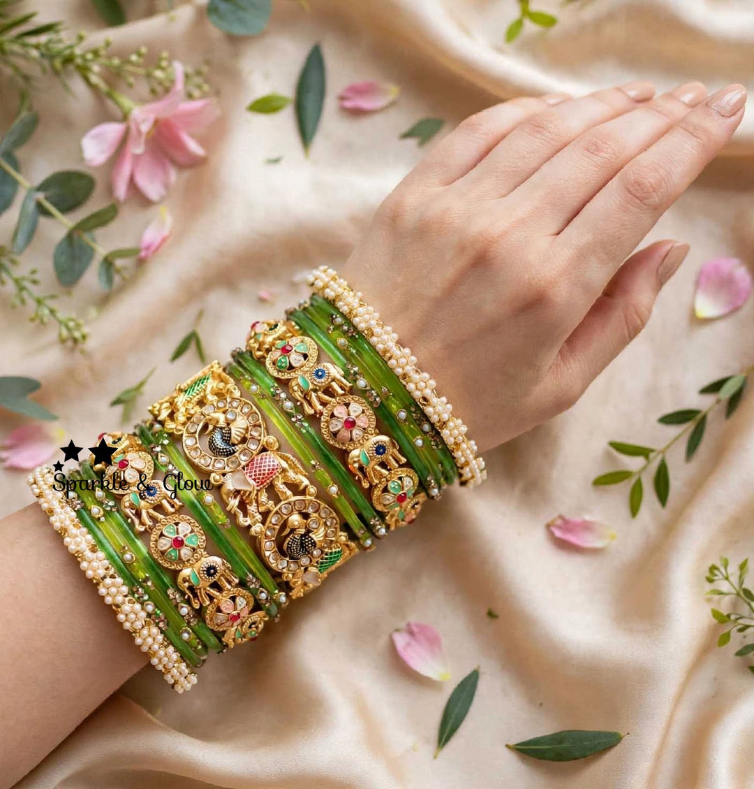 Exquisite Rajwadi Bridal Chuda Bangles - Traditional Elegance