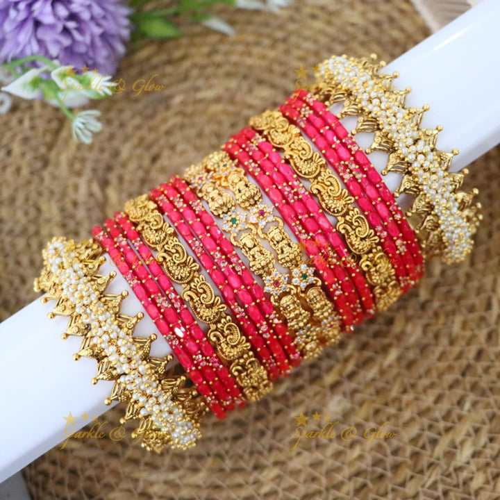 Exquisite Bridal Lakshmi Peacock Bangle Set in Gold Finish
