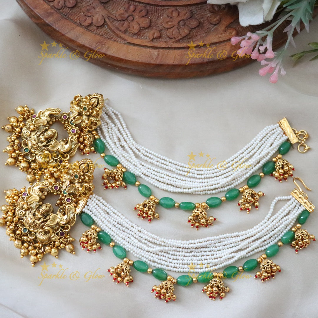 Lakshmi Floral Earrings & Earchain Combo Set