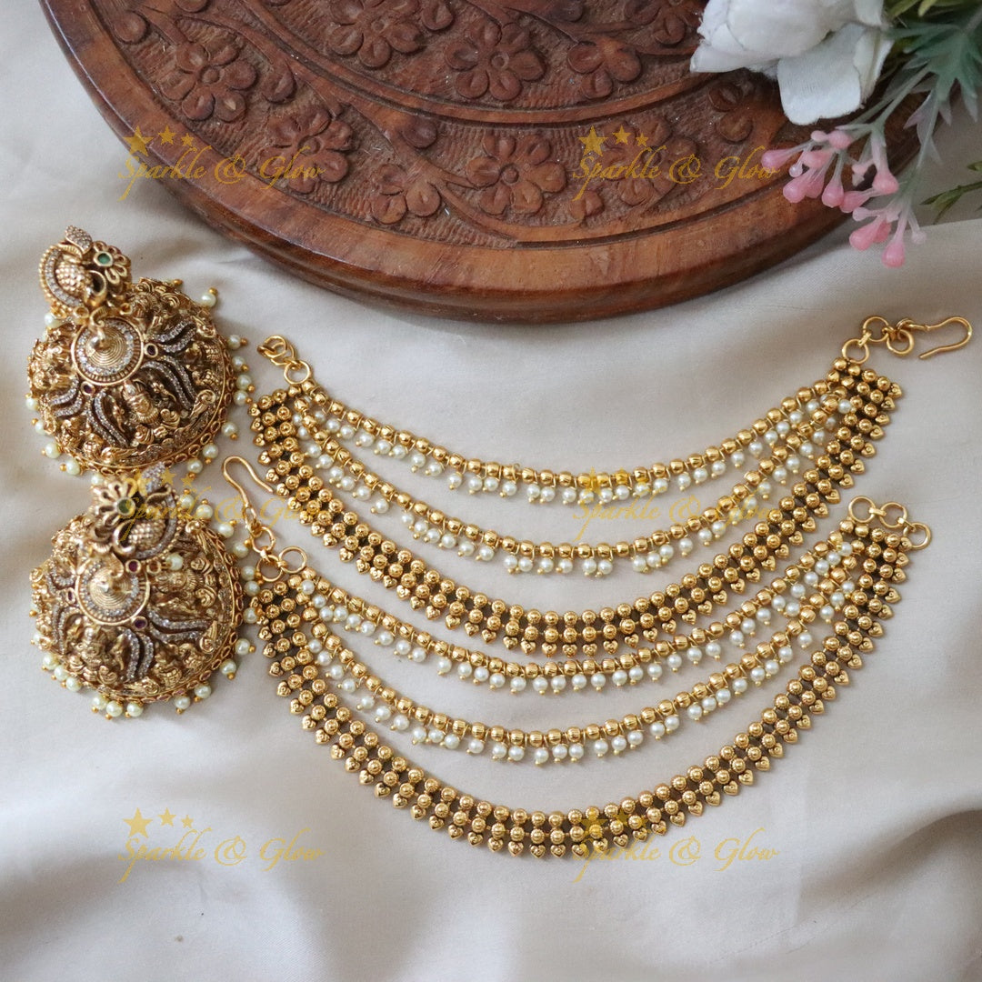 Exquisite Lakshmi Earrings with Earchain - Sparkle & Glow
