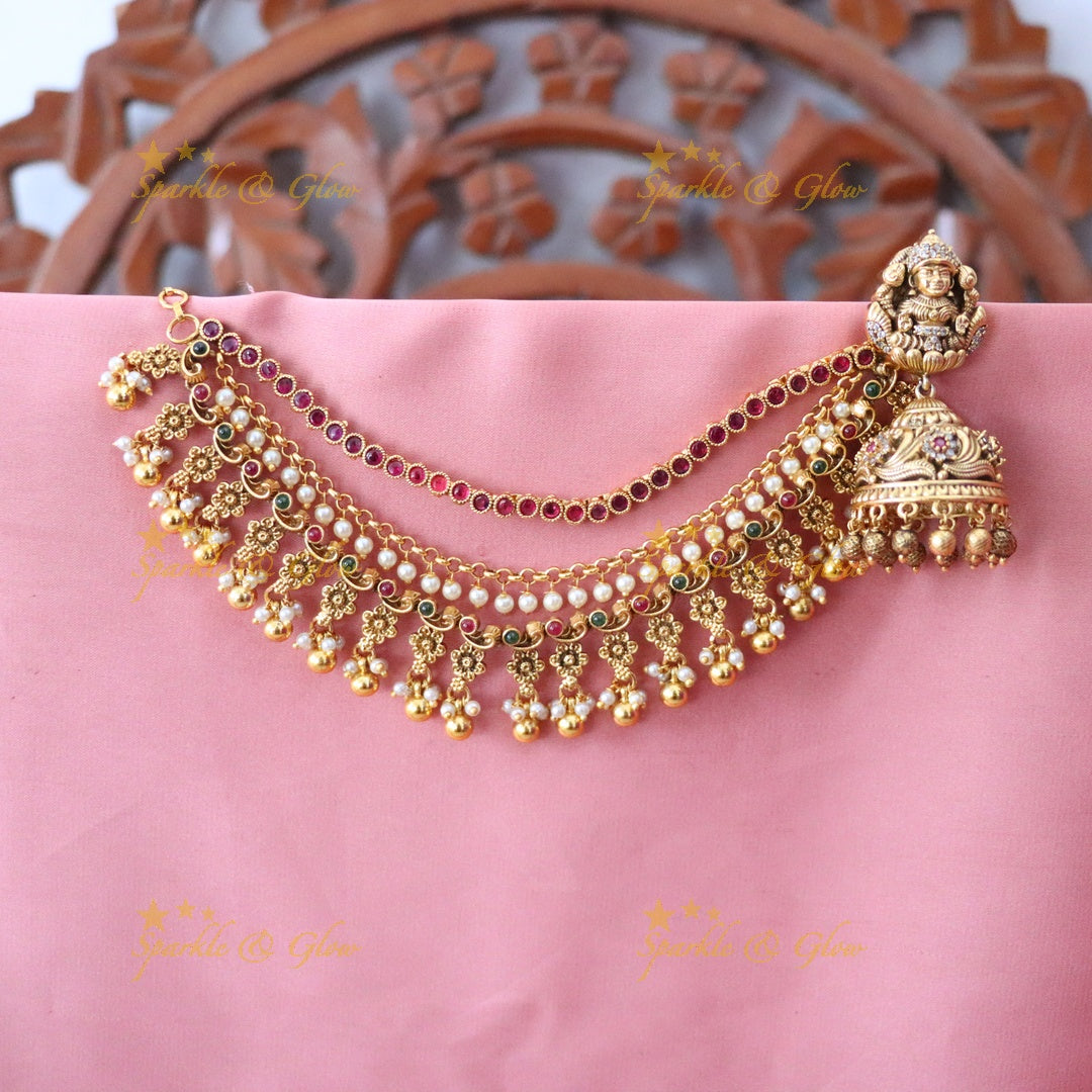 Exquisite Lakshmi Floral Earchain Set for Elegant Looks