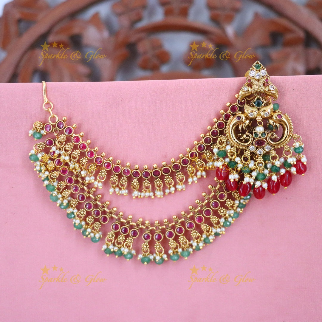 Exquisite Floral Kemp Earrings with Earchain Combo