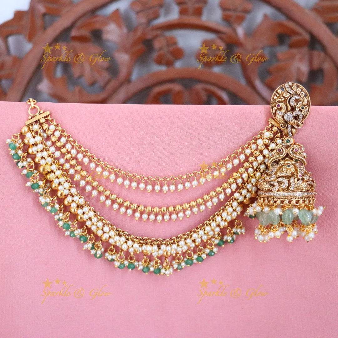 Exquisite CZ Floral Earchain & Earrings Set