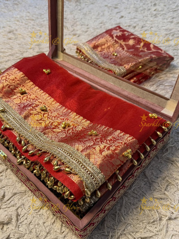 Exquisite Banarasi Tissue Organza Saree with Ghungroo