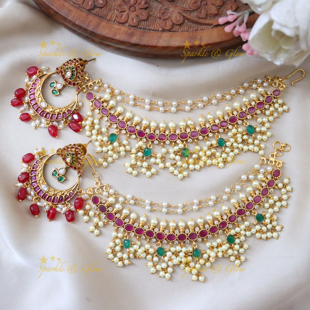 Exquisite Kemp Chandbali Earchain Combo