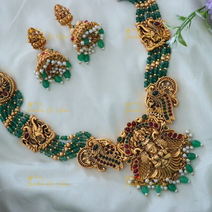 Exquisite Temple Jewellery with Emerald Beads