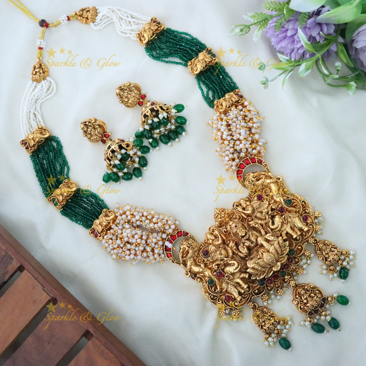 Exquisite Gold Plated Temple Long Necklace Set